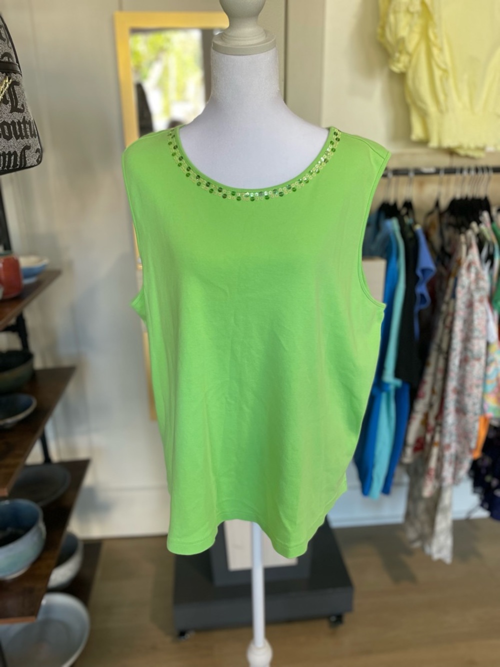 Quacker Factory Lime Green Embellished Tank Top